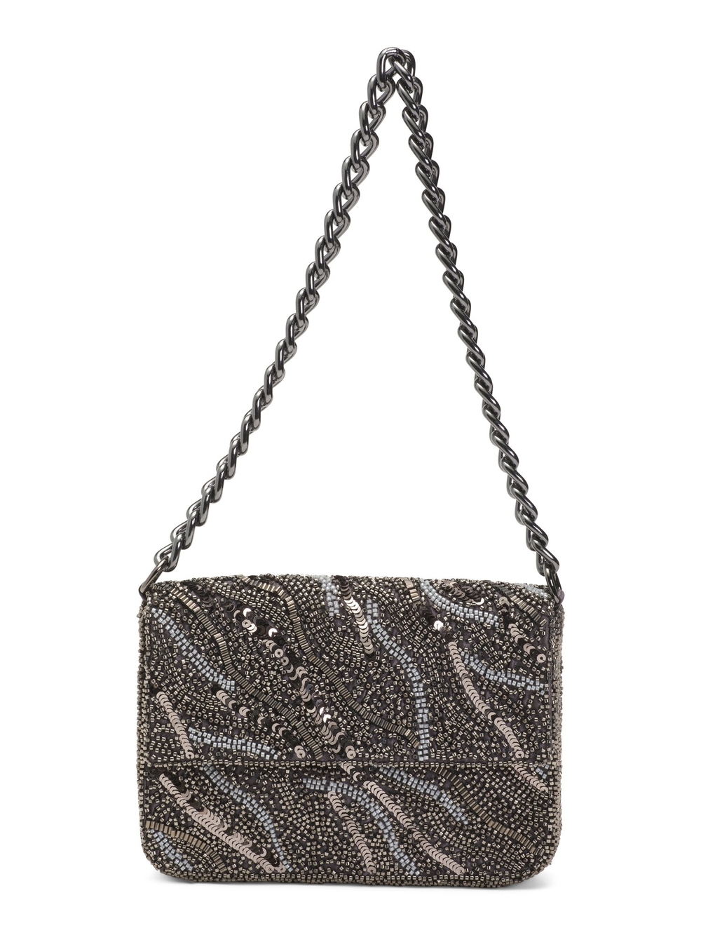 Beaded Black Evening Shoulder Bag with Chain Strap